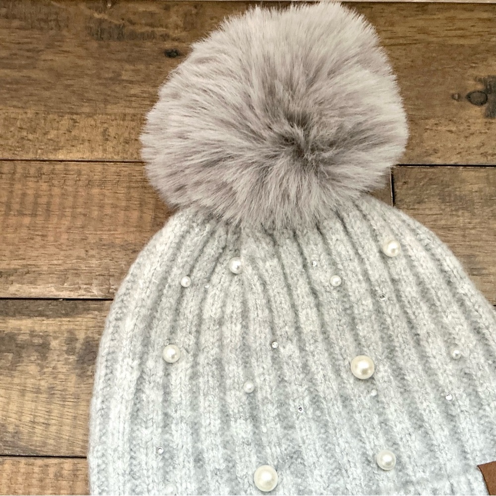 C.C Beanie PomPom Hat Pearl Rhinestone Embellished Coquette Feminine Outdoor NEW - Picture 4 of 9